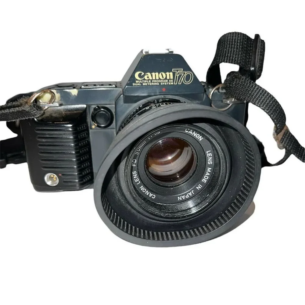 Canon T70 Multiple Program AE W/ 50mm Canon Lens / Untested With Bag & Strap